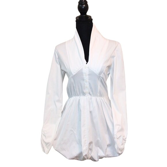 Cleo Apparel Tops - WOMEN'S CLEO APPAREL WHITE BUTTON UP PEPLUM LONG SLEEVE SHIRT - SIZE S
